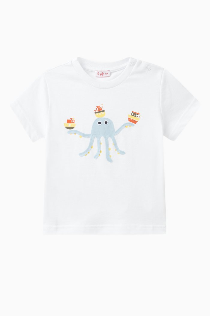 

Octopus-applique T-shirt in Cotton, White