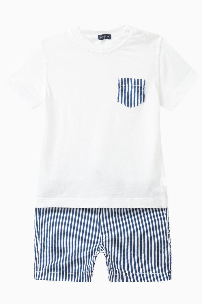 

Striped T-shirt & Shorts Set in Cotton, Blue