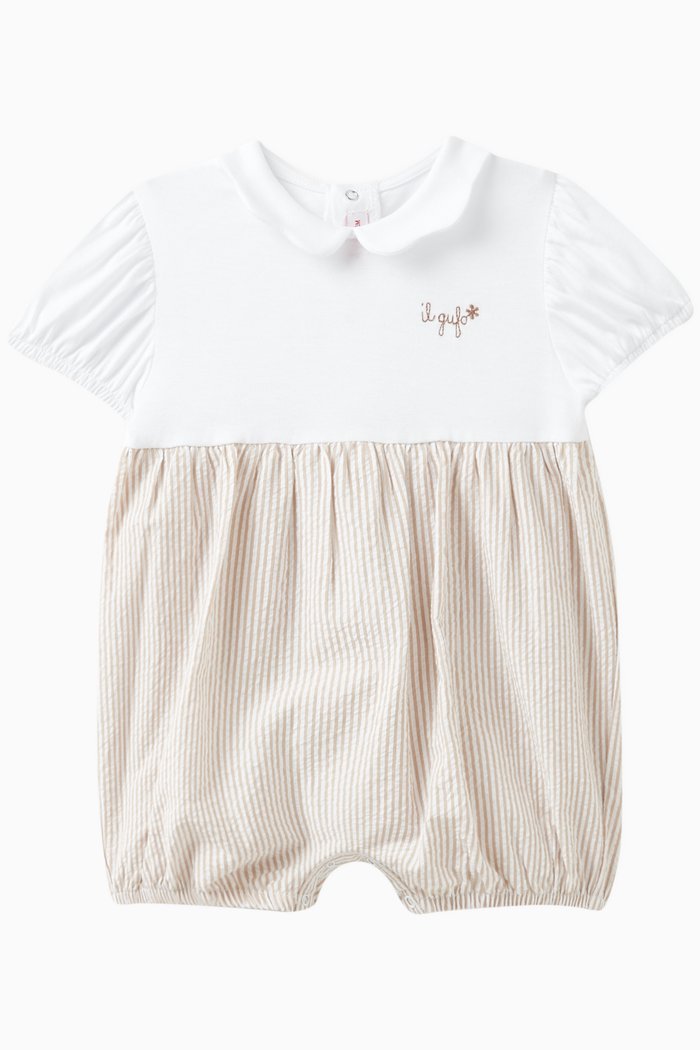 

Striped Logo-embroidered Romper in Cotton, White