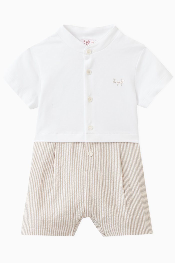 

Playsuit in Cotton Jersey & Seersucker, White