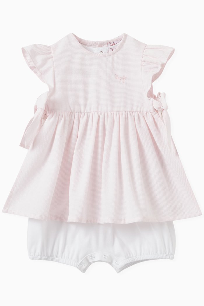 

Bow Detail Dress and Romper in Cotton, Set of Two, Pink