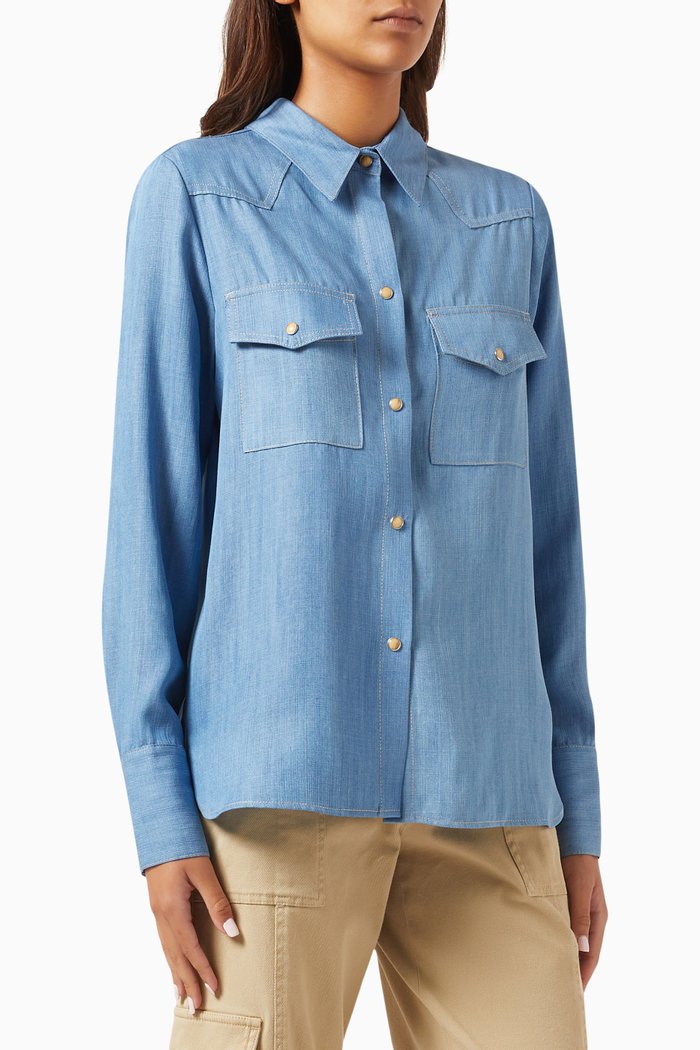 

Ranchers Daughter Tie Shirt in Denim, Blue
