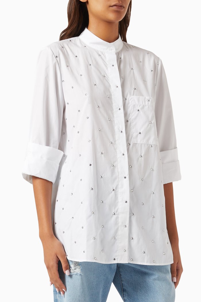 Same Time Next Year Crystal Embellished Top in Cotton, White