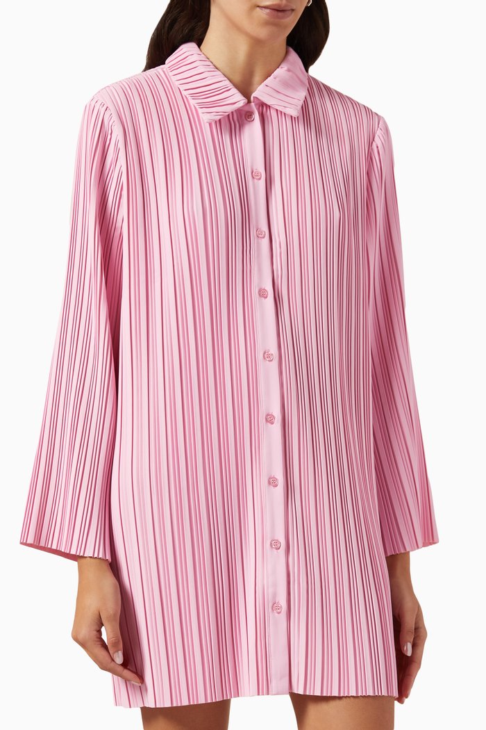 

Low Rider Mini Shirt Dress in Satin Twill, Pink