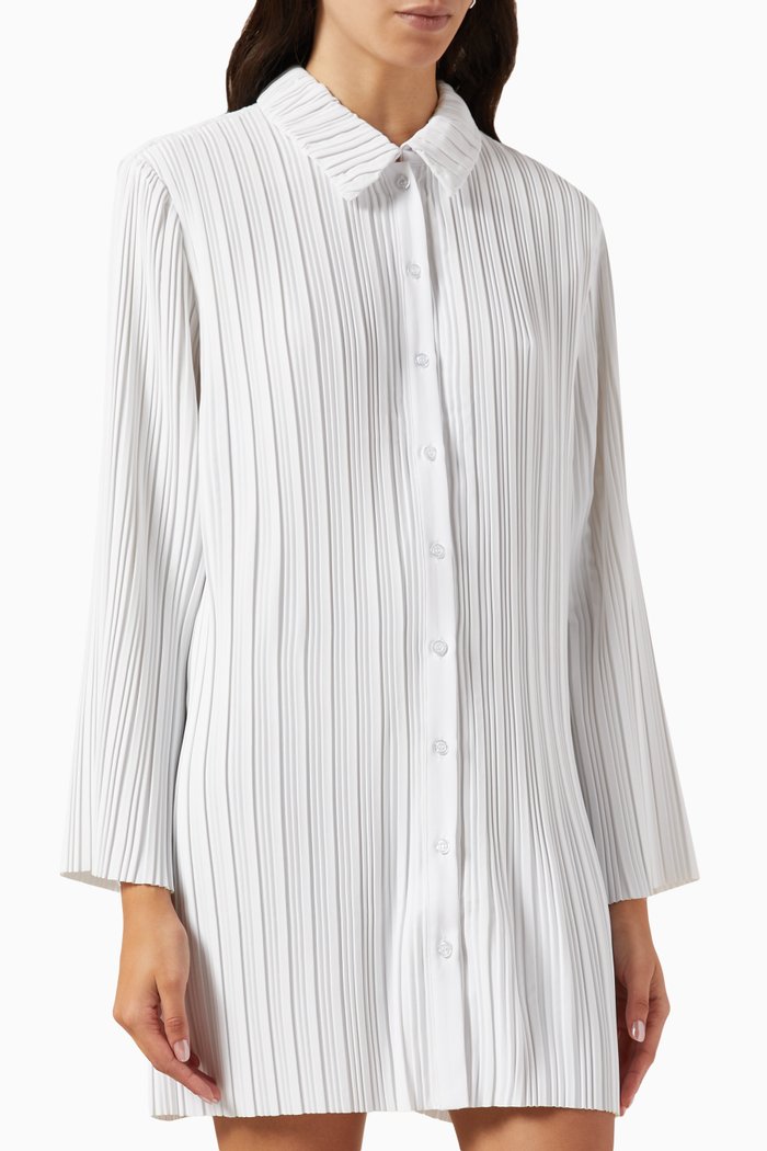 

Low Rider Mini Shirt Dress in Satin Twill, White