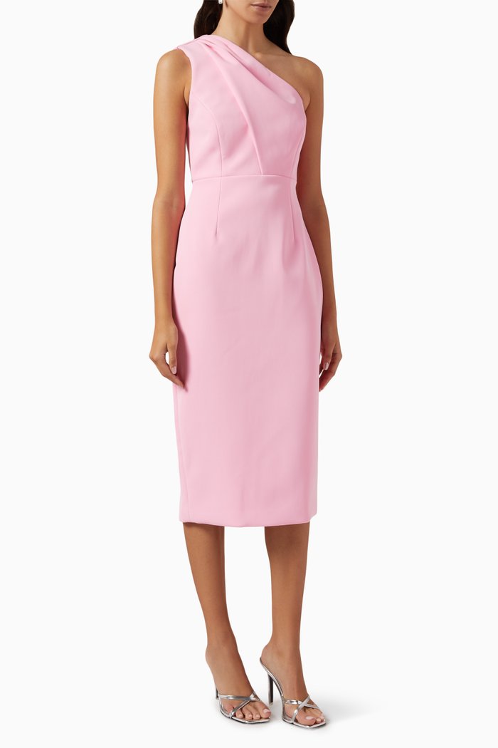 

Rendevous One-shoulder Midi Dress in Crepe, Pink