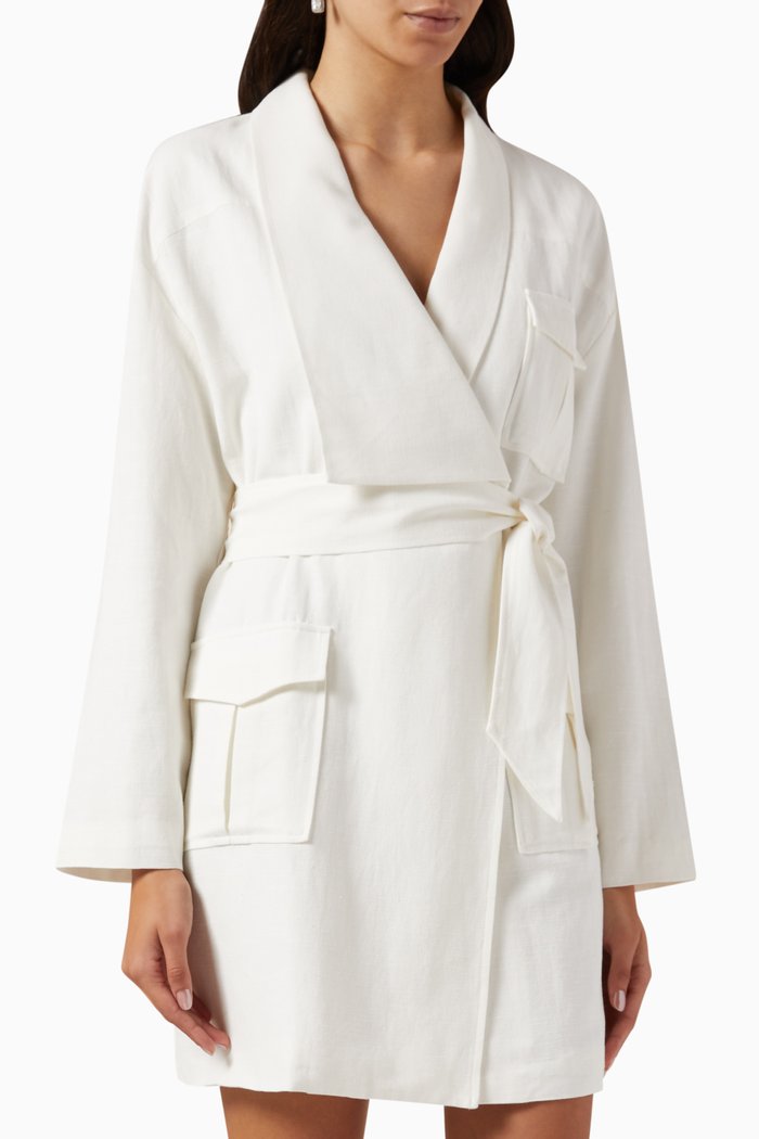 

Waiting Game Mini Dress in Linen, Neutral