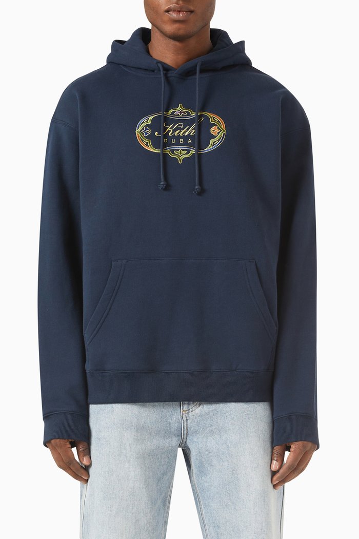 

Dubai Script Logo Hoodie in Cotton Fleece, Black