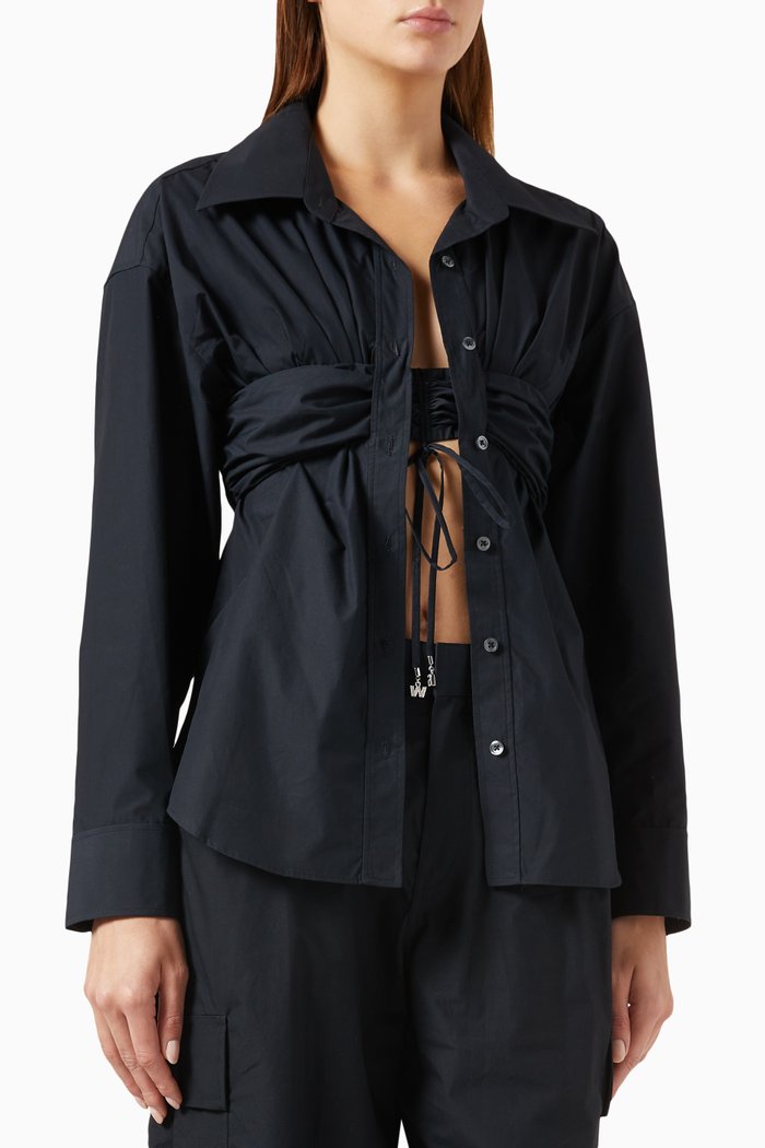

Ruched Bandeau Shirt in Cotton, Black