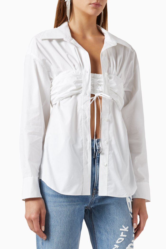 

Ruched Bandeau Shirt in Cotton, White