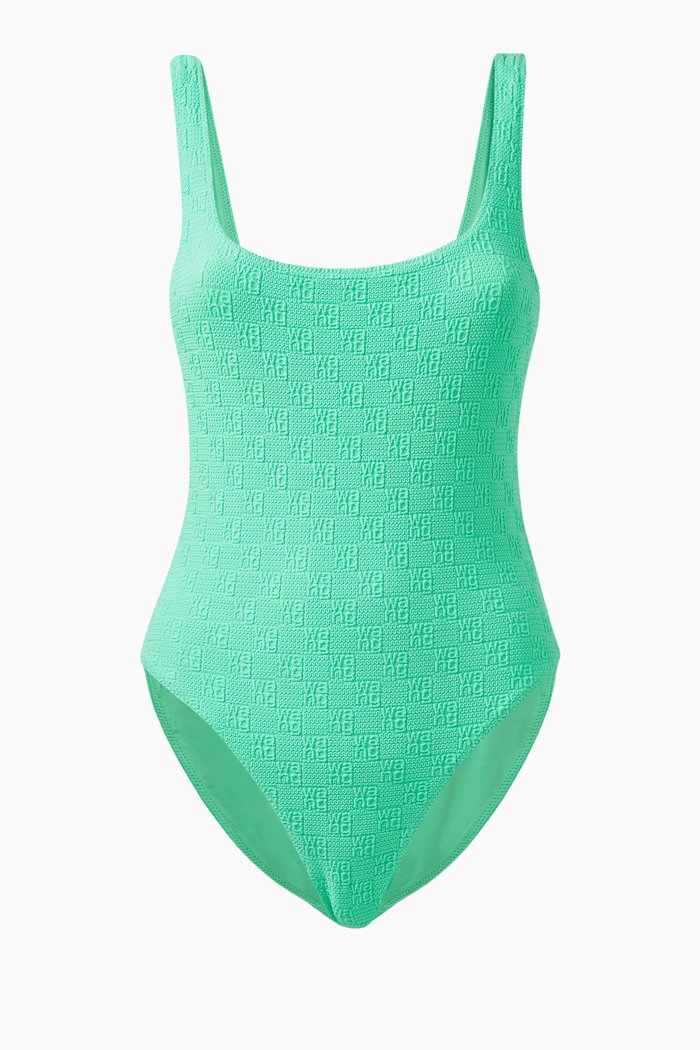 

Logo Bodysuit in Textured Jacquard Jersey, Green