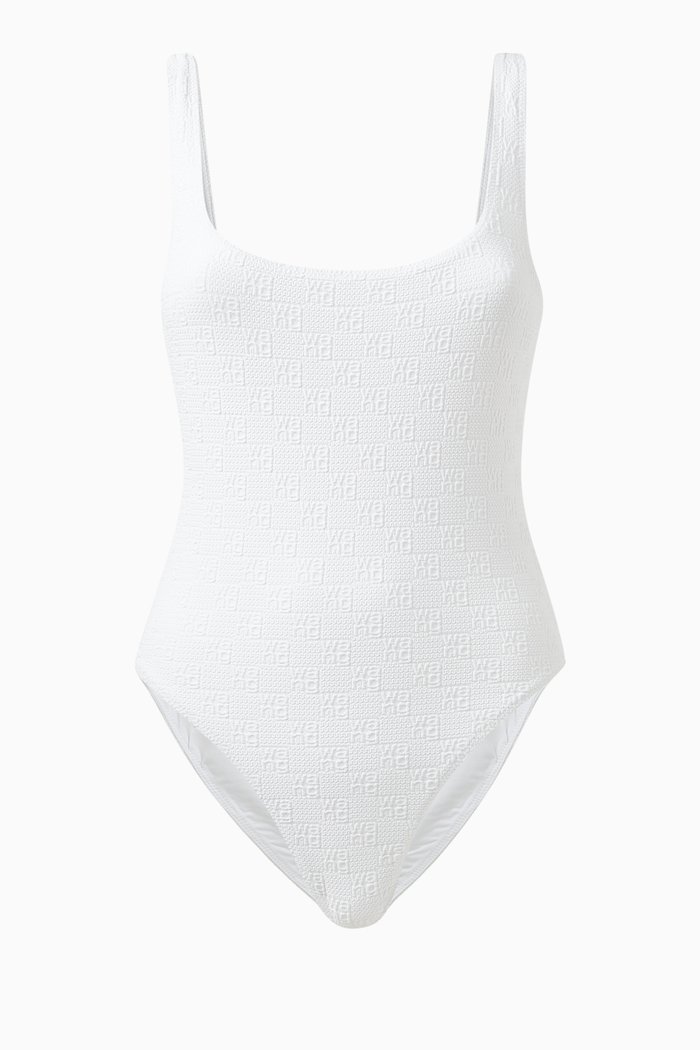 

Logo Bodysuit in Textured Jacquard Jersey, White