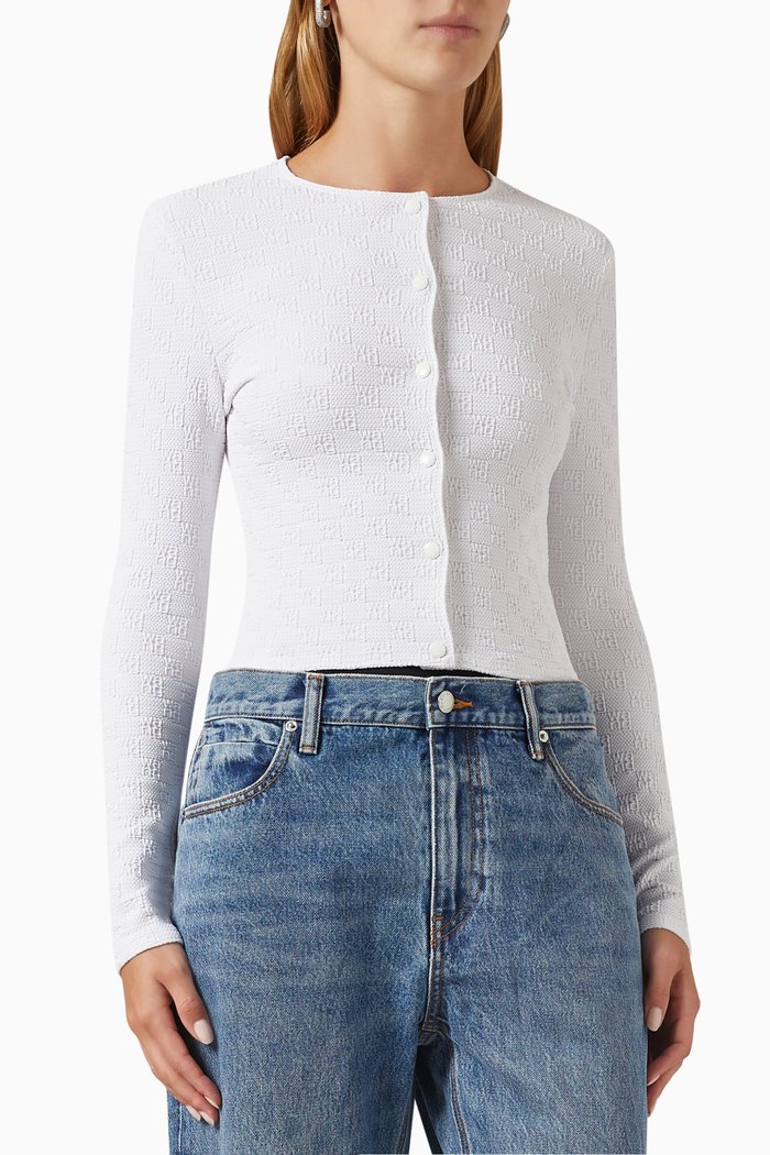 Logo Cardigan in Jacquard-jersey, White