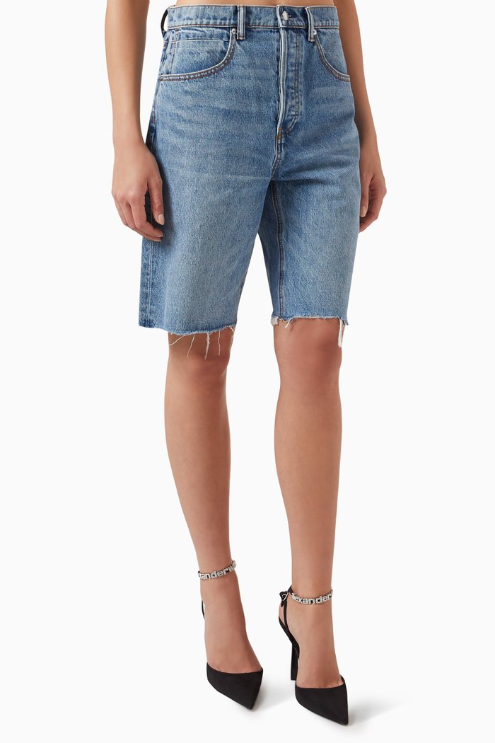 

Mid-rise Relaxed Bermuda Shorts in Denim, Blue