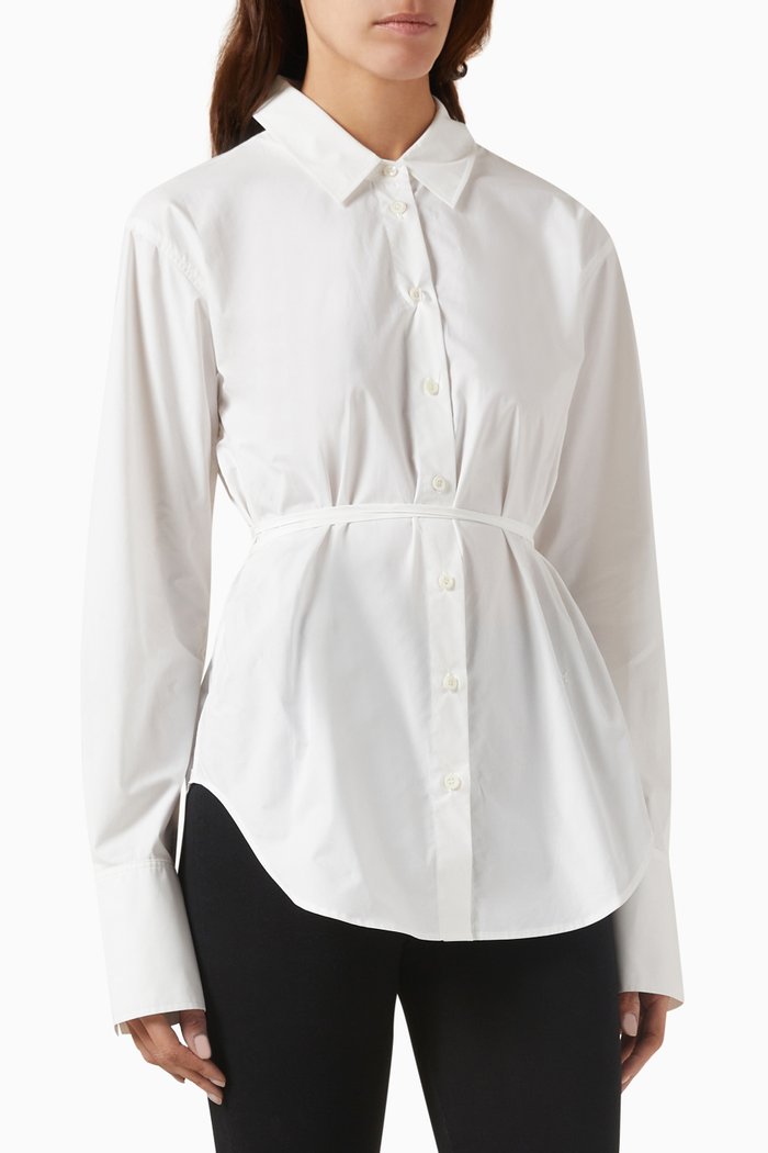 

Slit Back Waist Tie Shirt in Organic Cotton, White