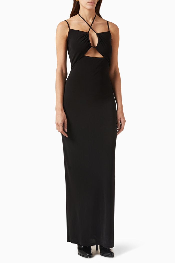 

Strappy Maxi Dress in Knit, Black