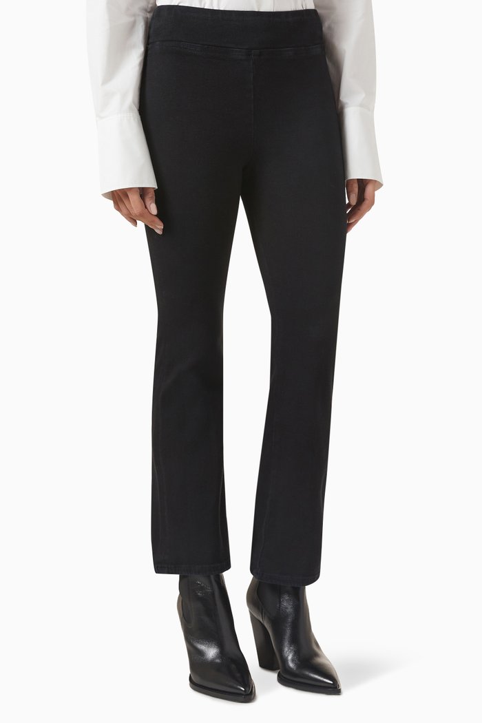 

Jet Set Cropped Boot-leg Jeans in Denim, Black