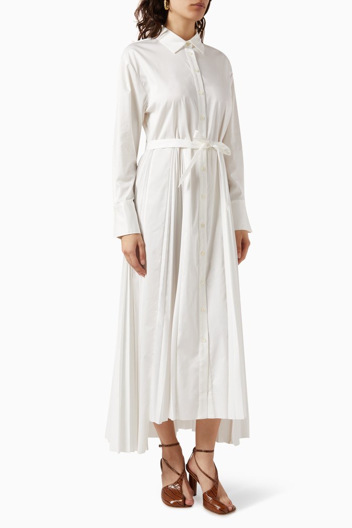 

Pleated Insert Maxi Dress in Cotton, White