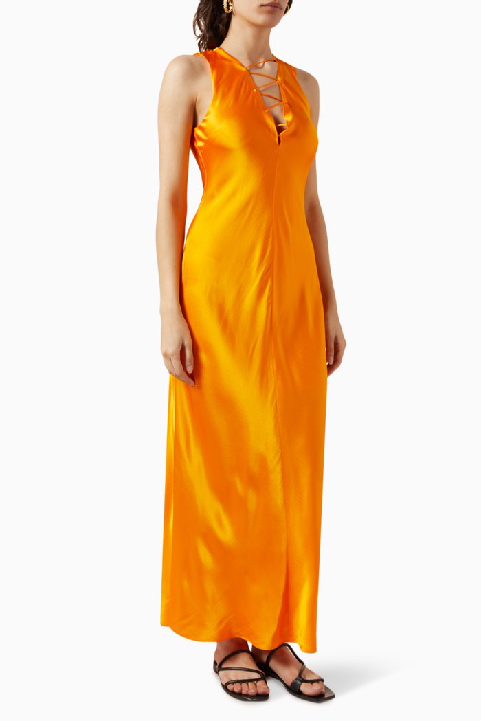 

Lace Front Dress in Satin, Orange