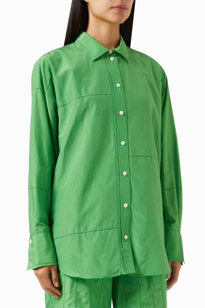 

The Oversized Linear Lace Shirt in Cotton-silk Blend, Green