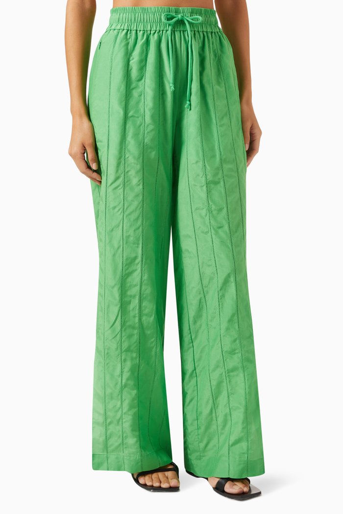 

Drawstring Lounge Pants in Cotton-silk Blend, Green