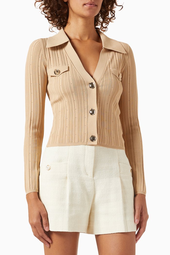 

V-neck Crop Cardigan in Viscose-blend Knit, Brown