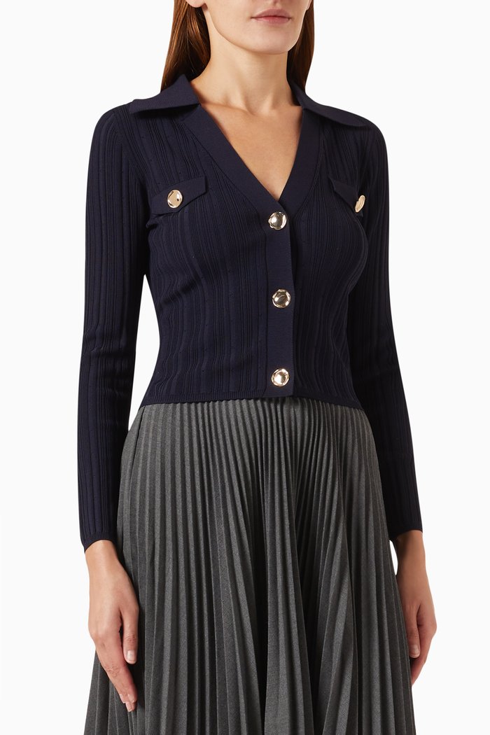 

V-neck Crop Cardigan in Viscose-blend Knit, Blue