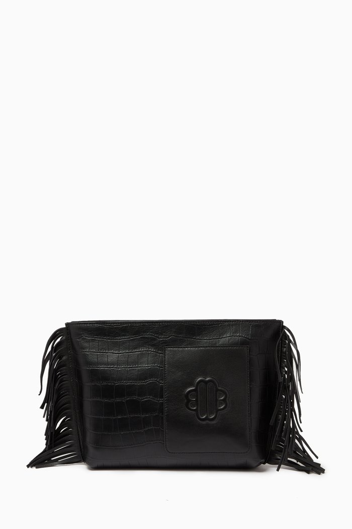 

Flat Pouch in Crocodile-embossed Leather, Black