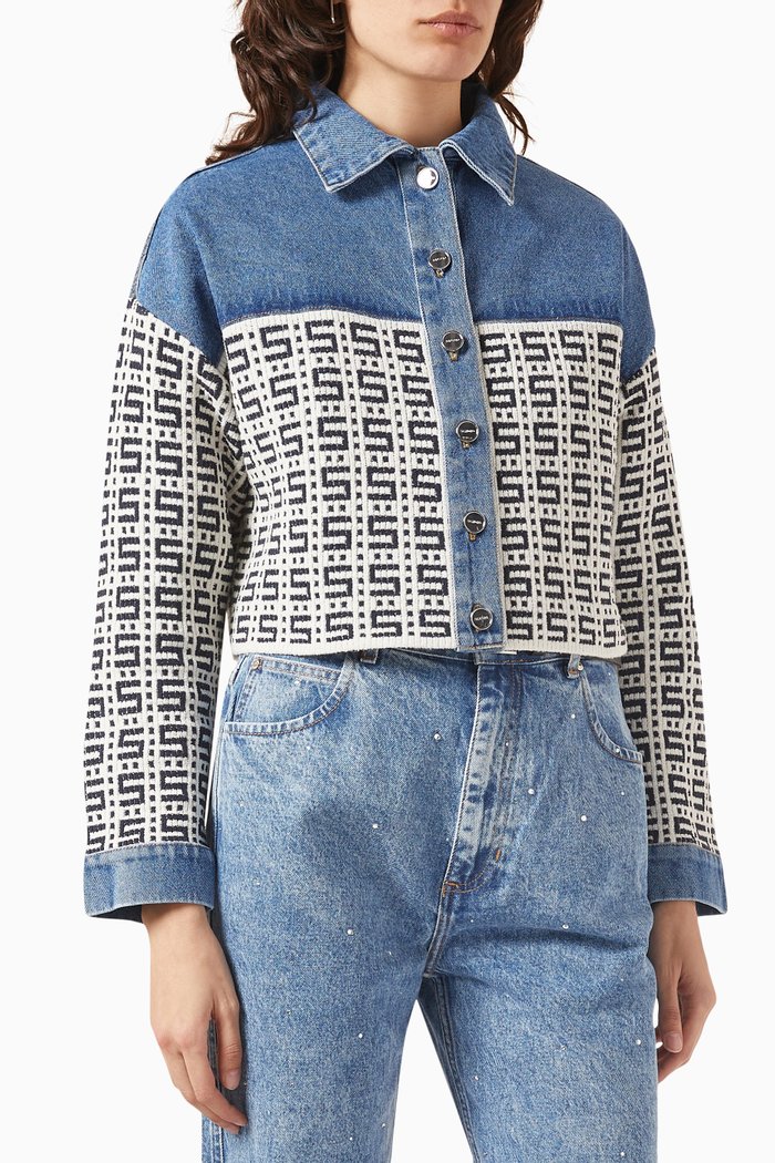 

Cordoue Logo-jacquard Crop Denim Jacket, Blue