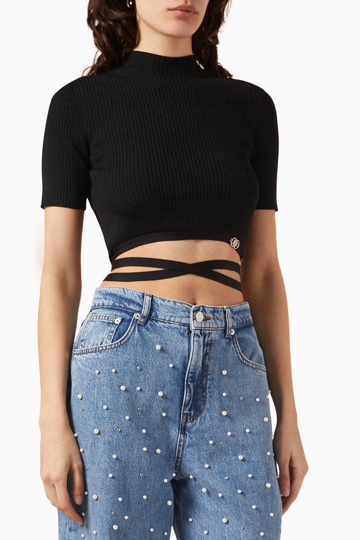 

Mosea Ribbed Crop Top in Viscose-blend Knit, Black