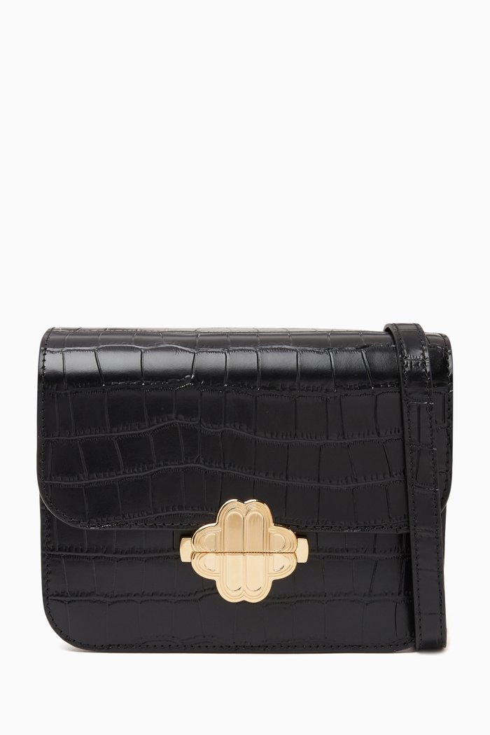 

Clover Mini Bag in Croc-embossed Leather, Black