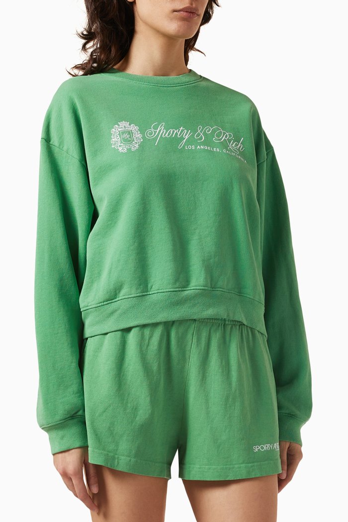 

Regal Cropped Sweatshirt in Cotton, Green