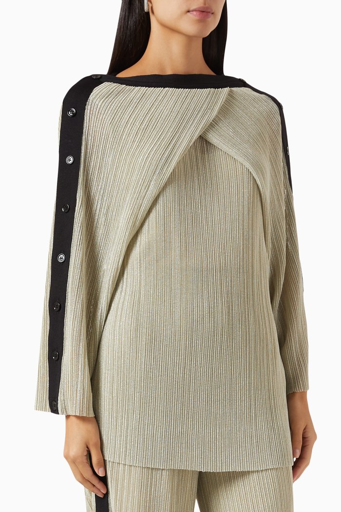 

Striped Draped Blouse in Pleated-fabric, Grey
