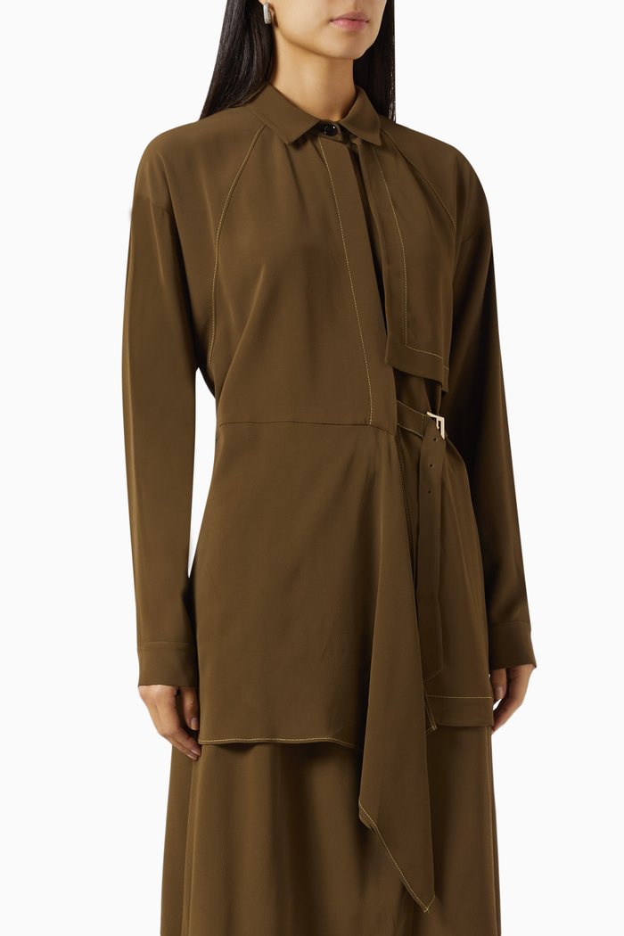 

Belted Tunic Shirt in Viscose, Green