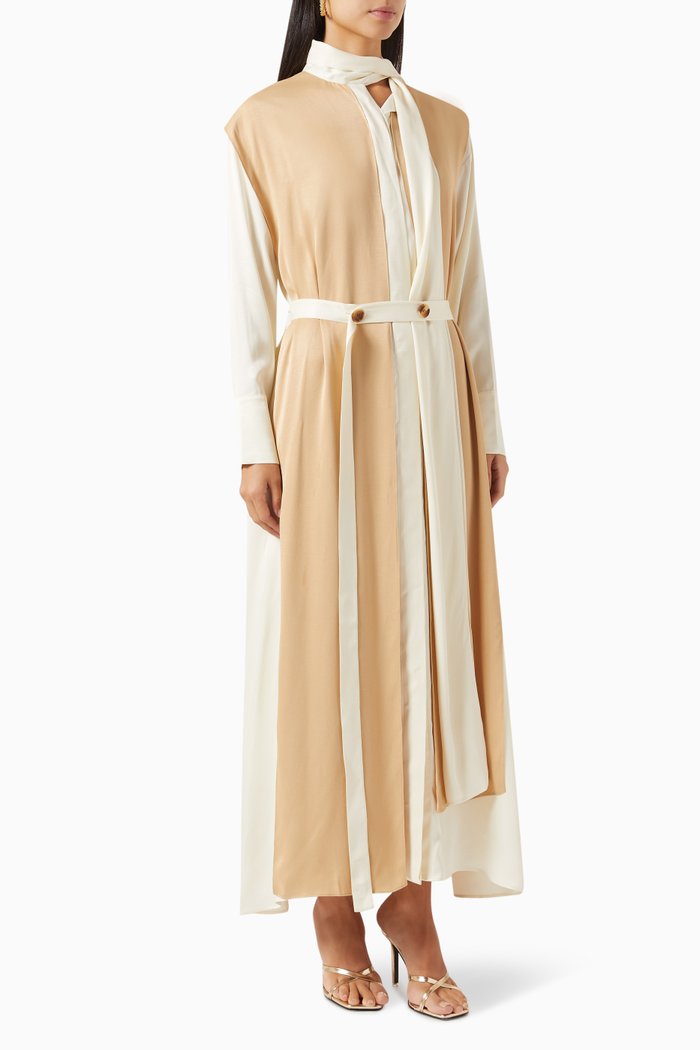 

Two-tone Belted Maxi Dress in Viscose, White