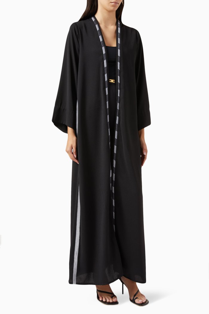 

Embroidered Abaya in Crepe, Black