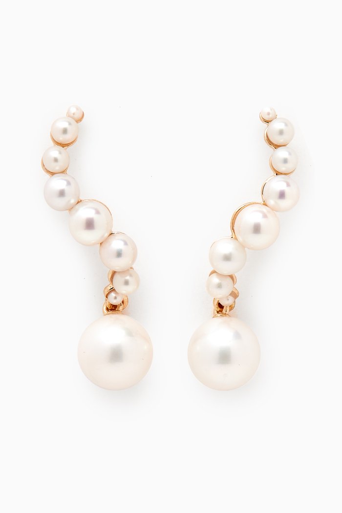 Pearl Curve Drop Earrings in 14kt Gold, Yellow