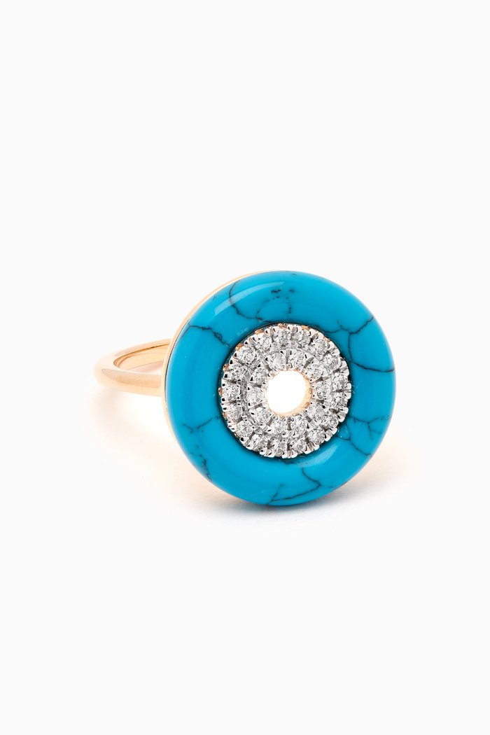 

Donut Turquoise & Diamond Ring in 14kt Gold, Yellow