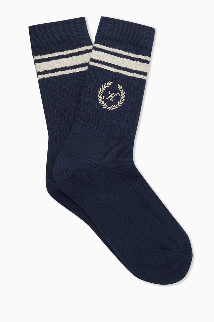 

Striped Script Laurel Logo Socks, Blue