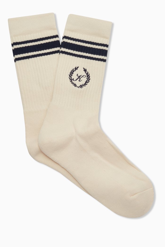 

Striped Script Laurel Logo Socks, Neutral
