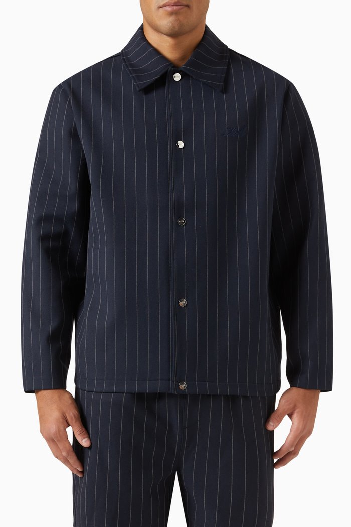 

Pinstripe Coaches Jacket in Double Knit, Blue