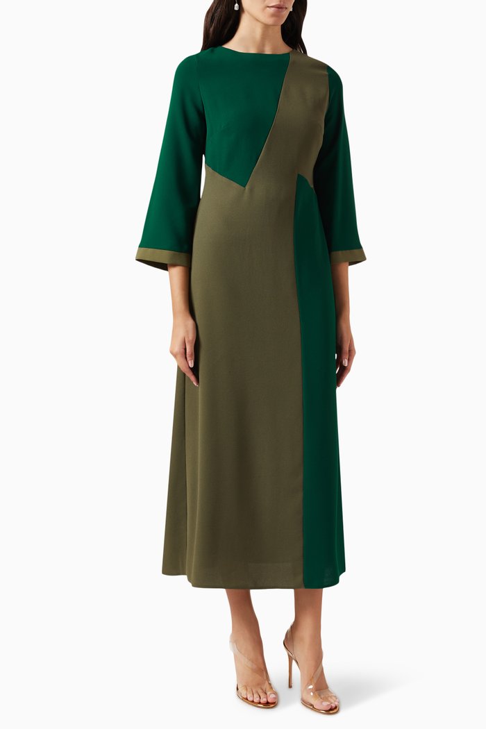 

Colour-block Midi Dress, Green