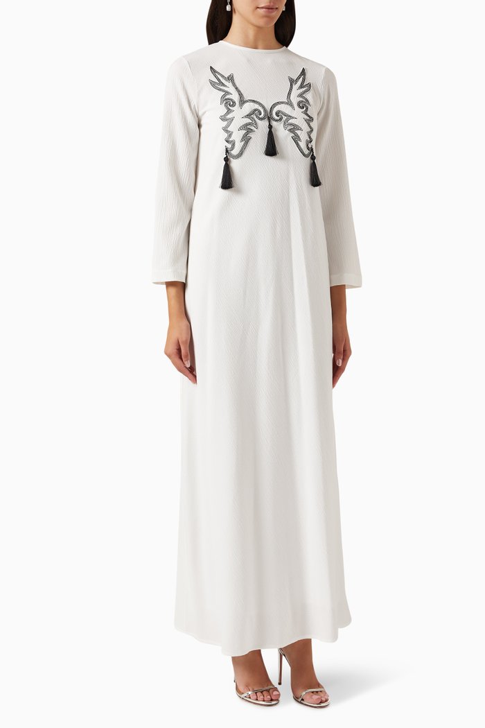 

Birds Embroidered Kaftan, White
