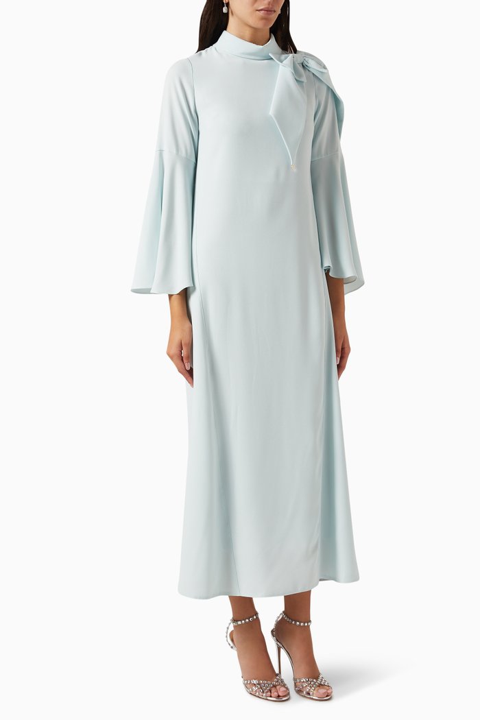 

High-neck Bow Kaftan, Blue