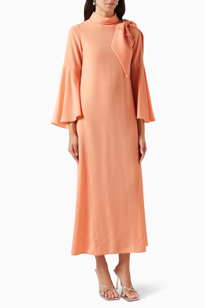

High-neck Bow Kaftan, Pink