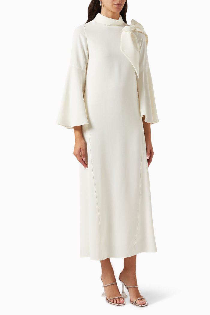 

High-neck Bow Kaftan, Neutral