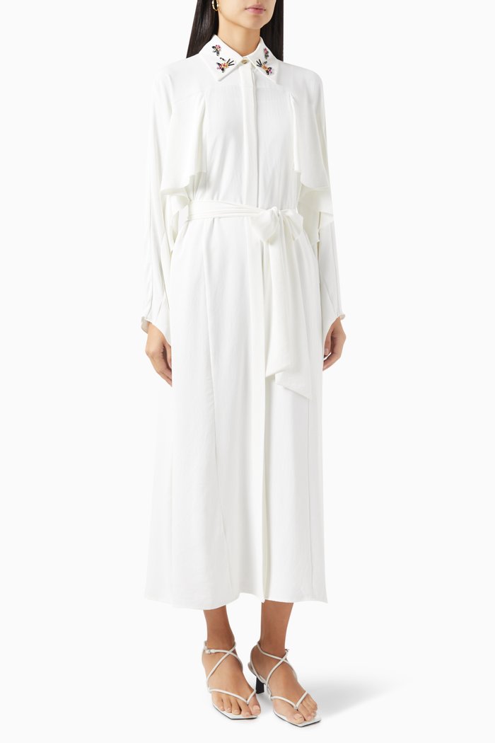 

Embellished Collar Midi Dress, White
