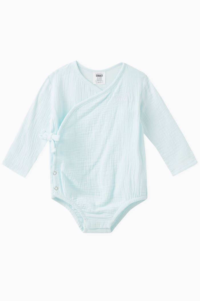 

Logo-embroidered Wrap Bodysuit in Cotton-gauze, Blue