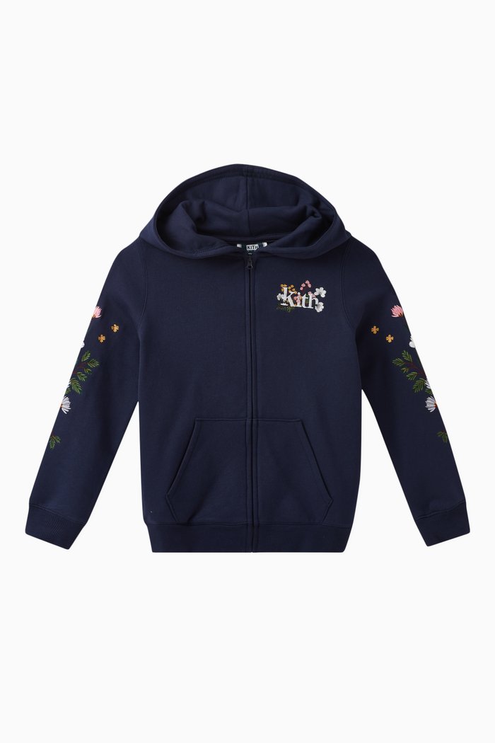 

Floral Logo Hoodie in Cotton, Blue