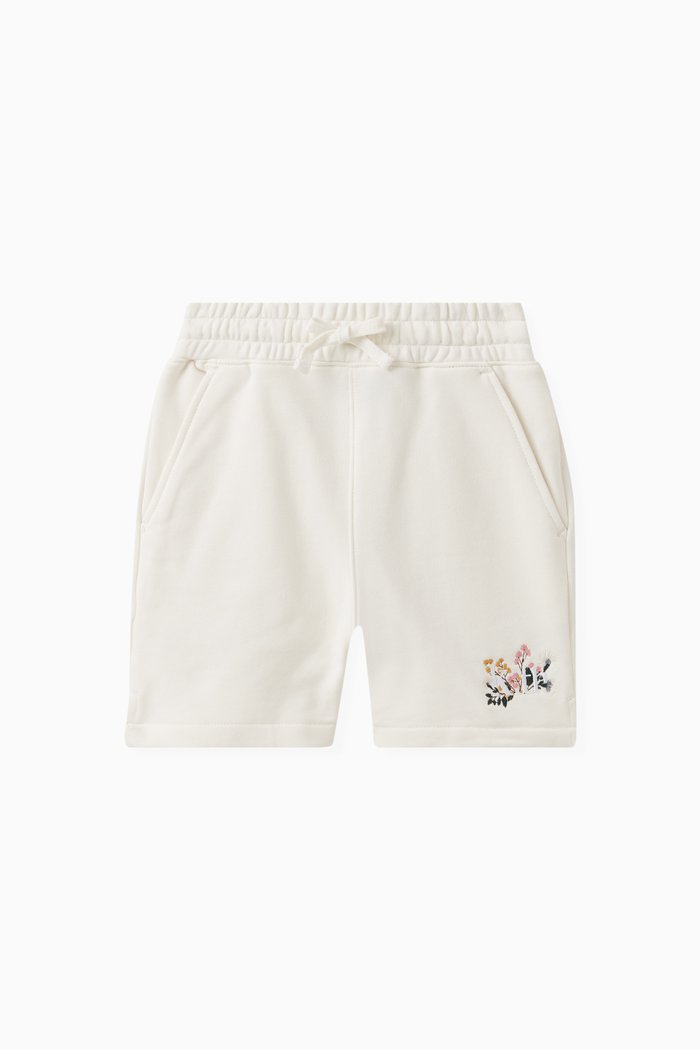 

Floral Logo Shorts in Cotton, Neutral